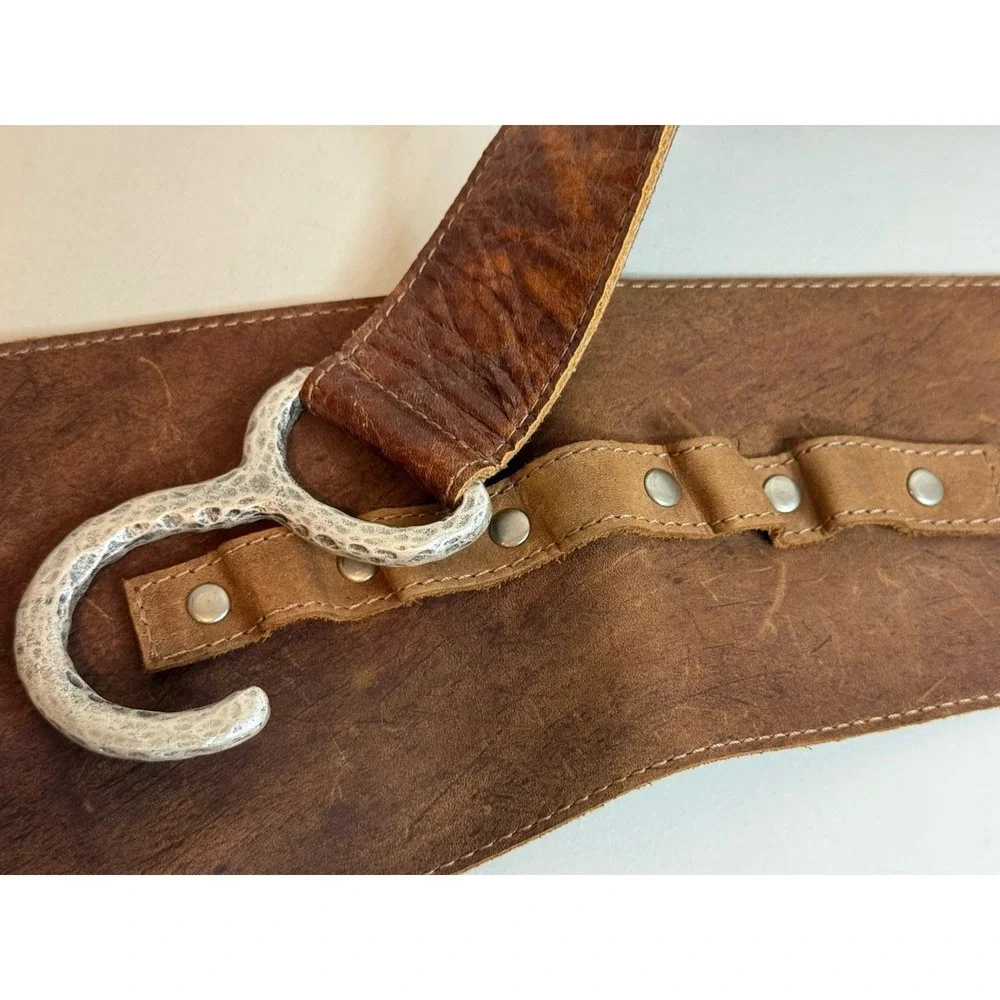 Leatherock Vintage Brown Suede Wide Waist Hip Belt Silver Hook Buckle USA 36